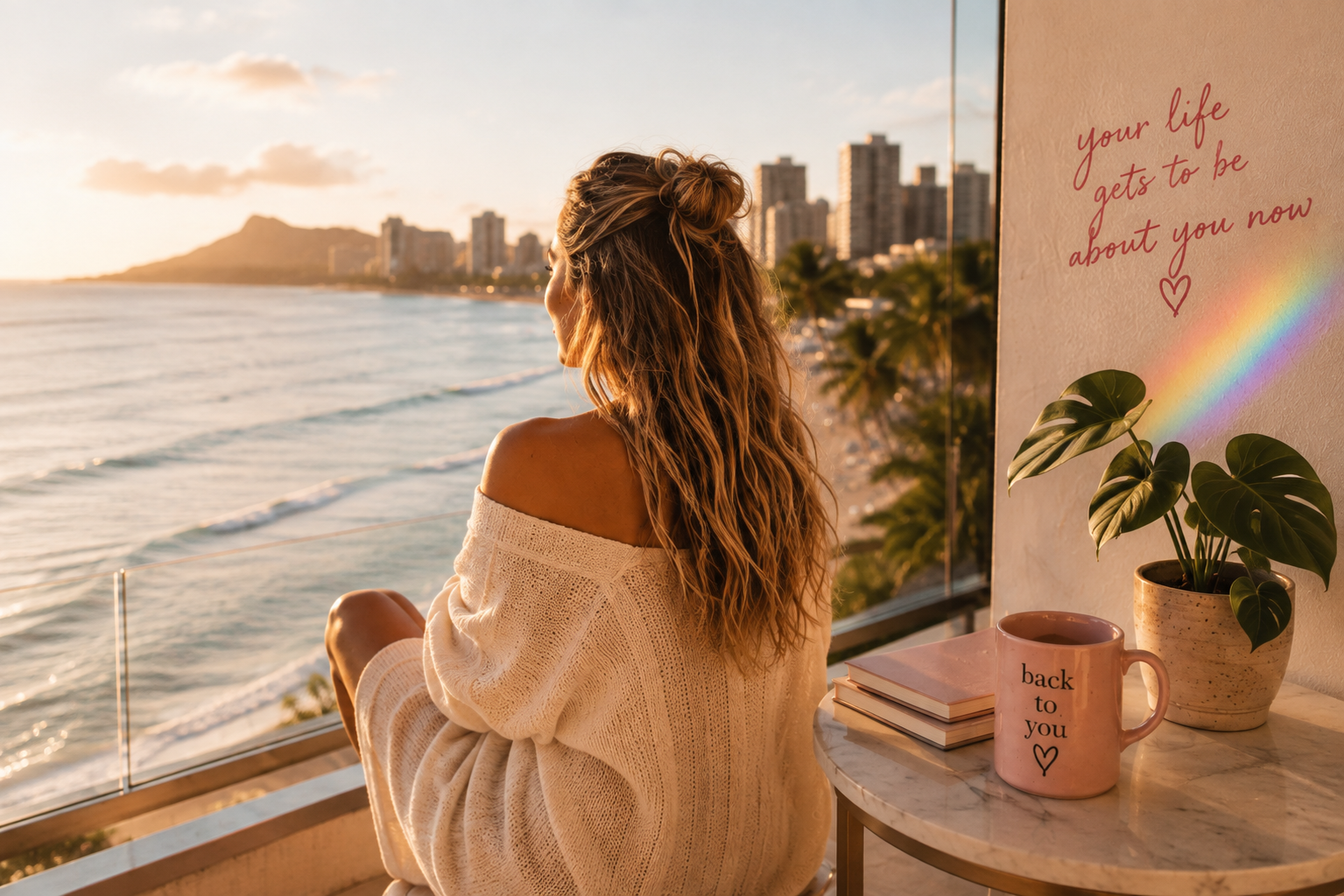 Woman looking over Waikīkī and the ocean