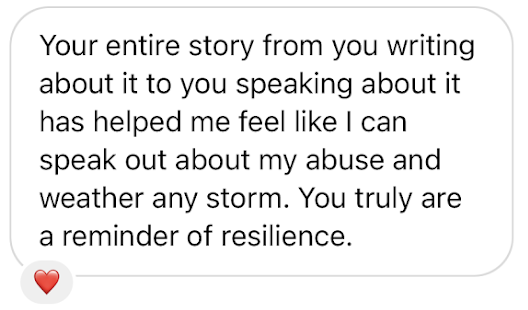 Original reader message about how Malana’s writing and speaking helped her feel able to speak out