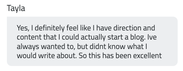 Tayla's original written feedback after Your Story Uncaged